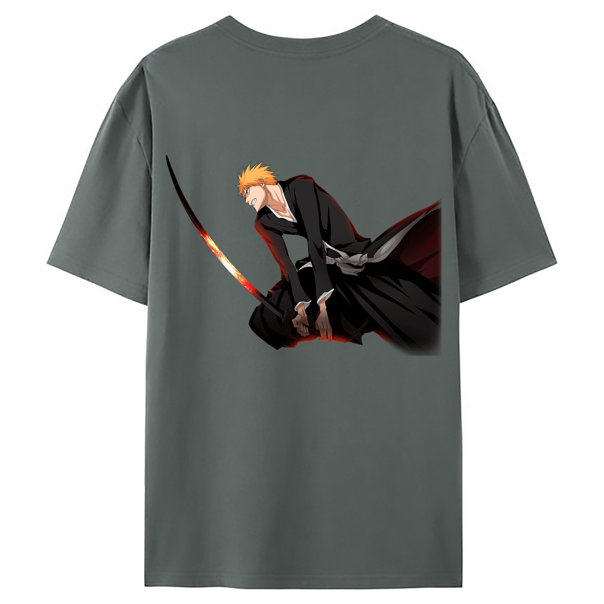 （画像用） ブリーチ 黒崎一護（くろさき いちご）BLEACH Kurosaki Ichigo 綿100％ メンズ半袖Tシャツ（バックプリント） 通気性